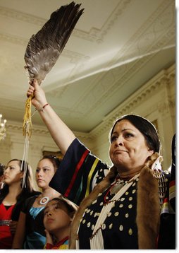 Family members of U.S. Army Master Sgt. Woodrow Wilson Keeble attend the presentation of the Medal of Honor, posthumously, in honor of Master Sgt. Keeble’s gallantry during his service in the Korean War, presented by President George W. Bush Monday, March 3, 2008 in the East Room of the White House. Keeble is the first full-blooded Sioux Indian to receive the Medal of Honor. White House photo by Eric Draper