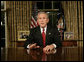 President George W. Bush addresses the nation from the Oval Office Monday evening, Sept. 11, 2006, marking the fifth anniversary of the attacks of Sept. 11, 2001. President Bush said, "The war against this enemy is more than a military conflict. It is the decisive ideological struggle of the 21st century and the calling of our generation."  White House photo by Eric Draper