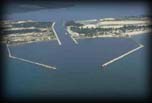 Aerial view of Muskegon harbor, Muskegon, Michigan