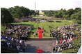 President George W. Bush and Laura Bush stand with visiting President Aleksander Kwasniewski of Poland and his wife, Jolanta Kwasniewska, during the State Arrival Ceremony on the South Lawn Wednesday, July 17, 2002.