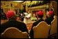 The President and Mrs. Bush listen to statements made by Pope John Paul II during their June 2004 visit to Rome. White House photo by Eric Draper