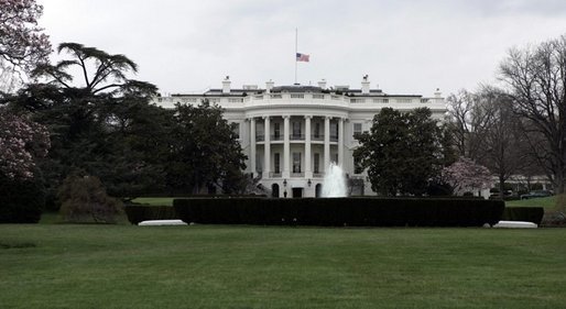 The American flag flies at half-staff Sunday after President George W. Bush ordered flags lowered as a sign of respect for the late Pope John Paul II, who died Saturday in Rome. White House photo by Paul Morse