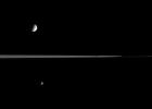 Cassini has Mimas and Pandora on its side as it gazes across the 
ringplane at distant Tethys. The two smaller moons were on the side 
of the rings closer to Cassini when this image was taken.