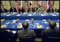 Vice President Dick Cheney is joined by U.S. officials during a lunch with Prime Minister Nouri al-Maliki of Iraq, and Iraqi Cabinet members Wednesday, May 9, 2007 at the U.S. Embassy in Baghdad. White House photo by David Bohrer