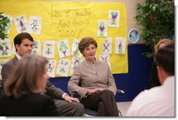 Mrs. Laura Bush participates in a discussion with school and local officials Thursday, Feb. 22, 2007 at the D’Iberville Elementary School in D’Iberville, Miss., about the continued progress of the children and the community in the aftermath of Hurricane Katrina. White House photo by Shealah Craighead