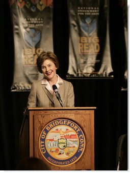 Mrs. Laura Bush addresses her remarks at The Big Read event Monday, April 16, 2007 at the Barnum Museum in Bridgeport, Conn. The Big Read is a nationwide initiative of the National Endowment of the Arts. White House photo by Shealah Craighead