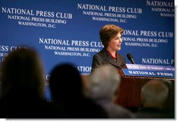 Mrs. Laura Bush speaks at the National Press Club Newsmakers Luncheon Wednesday, July 25, 2007, in Washington, D.C. Mrs. Bush talked about her recent trip to Africa and the President's initiative to fight AIDS, "This is the beginning of a long journey. The challenges of this pandemic remain immense, and there is much to be done. We must focus on HIV prevention, which is essential to winning the fight against AIDS." White House photo by David Jolkovski