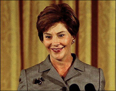 Laura Bush speaks at the National Awards for Museum and Library Services in the East Room October 29, 2002. White House photo by Susan Sterner.