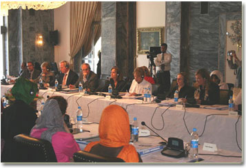 Under Secretary Dobriansky and U.S. Ambassador to Afghanistan, William Wood, participate in the ninth session of the U.S.-Afghan Women's Council in Kabul on July 18, 2007.