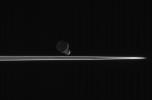 s our robotic emissary to Saturn, the Cassini spacecraft is privileged to 
behold such fantastic sights as this pairing of two moons beyond the 
rings. The bright, narrow F ring is the outermost ring structure seen 
here