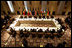 President George W. Bush meets with Central African leaders at the Waldorf-Astoria Hotel in New York City Sept. 13, 2002. At the 57th United Nations General Assembly in New York, President Bush met with 10 Central African Heads of State to discuss how to strengthen the sub-regional capacity of the Economic Community of Central African States (CEEAC), the Monetary and Economic Community of Central Africa (CEMAC) and the Council for Peace and Security in Central Africa to prevent and resolve conflict, reduce human suffering and promote regional economic integration.