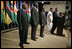 Standing with the Presidents of Botswana, Ghana, Namibia, Mozambique and Niger, President Bush discussed the African Growth and Opportunity Act, AGOA, in the Dwight D. Eisenhower Executive Office Building Monday, June 13, 2005. "All of us share a fundamental commitment to advancing democracy and opportunity on the continent of Africa," said the President. "And all of us believe that one of the most effective ways to advance democracy and deliver hope to the people of Africa is through mutually beneficial trade." 