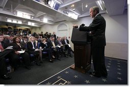 President George W. Bush speaks to the media Tuesday, Dec. 4, 2007, during a news conference in the James S. Brady Press Briefing Room at the White House.  White House photo by Joyce N. Boghosian