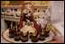 A "Lafayette" cake dessert is served to guests Tuesday evening, Nov. 6, 2007, during the White House dinner in honor of French President Nicolas Sarkozy. The cake honors the 250th anniversary of the birth of French soldier and statesman the Marquis de Lafayette, who was pivitol in America's war for independence.