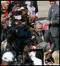 President George W. Bush poses for photos on the tarmac at Louis Armstrong New Orleans International Airport Monday, April 21, 2008, after arriving for the two-day 2008 North American Leaders' Summit. White House photo by Chris Greenberg