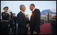 President George W. Bush and Slovenia's Prime Minister Janez Jansa shake hands as President Bush prepared to depart Ljubljana International Airport Monday, June 9, 2008, for nearby Kranj after arriving in the central European country on the first leg of his weeklong visit to the continent. White House photo by Eric Draper