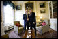 President George W. Bush and British Prime Minister Gordon Brown shake hands at a meeting Monday, June 16, 2008, at No. 10 Downing Street in London. White House photo by Eric Draper