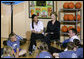 Mrs. Laura Bush speaks with students in the Lough View Integrated Primary School's Gym in Belfast, Northern Ireland, June 16, 2008. White House photo by Shealah Craighead