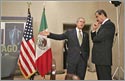 President George W. Bush talks with Mexican President Vicente Fox.