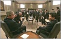 President George W. Bush meets with President Roh Moo-hyun of the Republic of Korea.