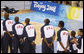 Members of the U.S. Men's Olympic Basketball Team line up on the court during pre-game ceremonies Sunday, Aug. 10, 2008, before playing China at the 2008 Summer Olympic Games in Beijing. White House photo by Eric Draper