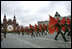 Russian solders march in a military procession commemorating the 60th anniversary of the end of World War II in Moscow's Red Square Monday, May 9, 2005.