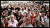 A crowd gathers near the Western Wall in Jerusalem Wednesday, May 14, 2008, in hopes of catching a glimpse of Mrs. Laura Bush as she visits the site during a stop by she and President George W. Bush in Jerusalem.