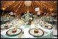 The table setting for Henry and Jenna Hager is shown prior to their wedding reception Saturday, May 10, 2008, at Prairie Chapel Ranch. White House photo by Shealah Craighead