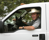 President Bush in his truck with Barney