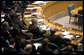 President George W. Bush gestures as he addresses delegates Tuesday, Sept. 25, 2007 at a meeting of the United Nations Security Council on Africa at the United Nations headquarters in New York. White House photo by Eric Draper