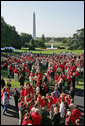 Members of military support organizations meet with Mrs. Laura Bush, President George W. Bush and Vice President Dick Cheney Tuesday, Sept. 18, 2007, on the South Lawn. "It's important people hear from you. It's important people hear your voice. And I want to thank you for organizing," said President Bush in his remarks. "I want to thank you not only for the grassroots support of our families, I want to thank you for going up to Capitol Hill." White House photo by Joyce N. Boghosian