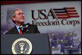 During his 2002 State of the Union address, President George W. Bush called upon every American to get involved in strengthening America's communities and sharing America's compassion around the world. He called on each of us to commit at least two years of our lives—the equivalent of 4,000 hours—to the service of others. He included all Americans because everyone can do something, and he created the USA Freedom Corps to help all Americans to answer his call.