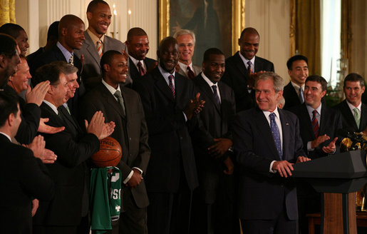 President George W. Bush meets with members of the 2008 NBA Championship Boston Celtics Friday, Sept. 19, 2008, at the White House. The Celtics set a record for the biggest margin of victory in a championship game when they defeated the Los Angeles Lakers 129-96 in the series-clinching sixth game. White House photo by Joyce N. Boghosian