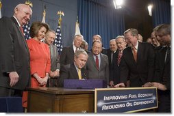 President George W. Bush signs into law H.R. 6, the Energy Independence and Security Act of 2007, Wednesday, Dec. 19, 2007, at the U.S. Department of Energy in Washington, D.C. White House photo by Joyce N. Boghosian