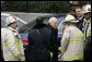 Vice President Dick Cheney shakes hands with Washington, D.C. firefighters as he and President George W. Bush thanked the men for their efforts Wednesday, Dec. 19, 2007, in battling a morning blaze in the Eisenhower Executive Office Building. White House photo by Shealah Craighead