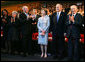 President George W. Bush and Laura Bush are applauded as they attend the Israeli Presidential Conference 2008 at the Jerusalem International Center in Jerusalem, Wednesday, May 14, 2008, during a celebration in honor of the nation's 60th anniversary. From left are U.S. Secretary of State Condoleezza Rice, Mrs. Aliza Olmert, Israeli Prime Minister Ehud Olmert, and Israeli President Shimon Peres. White House photo by Joyce N. Boghosian