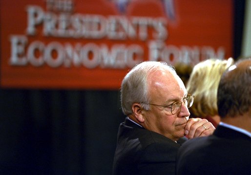 Vice President Dick Cheney listens to participants at the New Jobs Through Free Trade discussion session at the President's Economic Forum in Waco, Texas Tuesday August 13, 2002. 