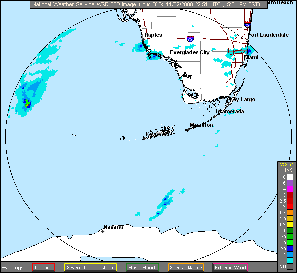 Click for latest One Hour Precipitation radar loop from the Key West, FL radar and current weather warnings