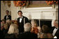 President Nicolas Sarkozy offers a toast during dinner in his honor Tuesday, Nov. 6, 2007, at the White House. Said the French President, ". I say the following words from the bottom of my heart: Long live Franco-American friendship. Long live the United States. Long live France." White House photo by Eric Draper