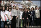 Mrs. Laura Bush joins the G8 spouses at Old Lumber Port in Wismar, Germany, as they meet for a group photo with Junior 8 Student Leaders. White House photo by Shealah Craighead