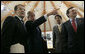 President George W. Bush is joined by Prime Minister Romano Prodi, left, of Italy, Prime Minister Shinzo Abe of Japan and Jose Manuel Barroso, President of the European Commission, during a meeting with Junior 8 Student Leaders Thursday, June 7, 2007, in Heiligendamm, Germany. White House photo by Eric Draper