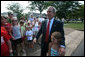 President George W. Bush unexpectedly drops by Mabry Meadors 7th birthday party Tuesday, July 1, 2008 in Little Rock Arkansas. White House photo by Joyce N. Boghosian