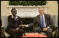 President George W. Bush welcomes Rebecca Garang, the Minister of Transportation, Roads and Bridges of the Government of Southern Sudan, to the Oval Office, Friday, Feb. 10, 2006 at the White House. White House photo by Eric Draper