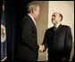 President George W. Bush shakes the hand of Ben Bernanke after he was sworn in Monday, Feb. 6, 2006, as Chairman of the Federal Reserve. White House photo by Kimberlee Hewitt