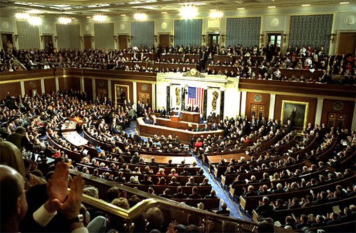 President George W. Bush delivers his State of the Union address to the nation and a joint session of Congress in the House Chamber at the U.S. Capitol Tuesday, Jan. 28, 2003. White House photo by Susan Sterner
