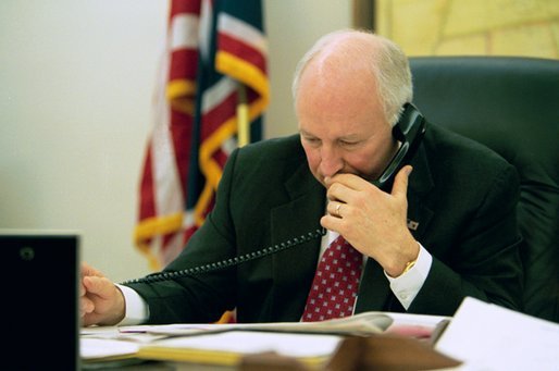 Vice President Dick Cheney works in his West Wing Office Wednesday, March 19, 2003. White House photo by David Bohrer.