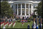 The U.S. Army Old Guard Fife and Drum Corps marches across the South Lawn during the Arrival Ceremony for Her Majesty Queen Elizabeth II and His Royal Highness The Prince Philip Duke of Edinburgh Monday, May 7, 2007, on the South Lawn. White House photo by Lynden Steele