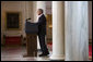 President George W. Bush issues a statement Tuesday, May 1, 2007, regarding his veto of the Iraq War Supplemental. Speaking from Cross Hall in the White House, the President said, "We need to give our troops all the equipment and the training and protection they need to prevail. The need to act is urgent." White House photo by David Bohrer