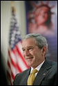 President George W. Bush addresses a meeting Thursday, May 3, 2007 on immigration and assimilation at the Asamblea de Iglesias Cristianas, Centro Evangelistico in Washington, D.C. President Bush said “One aspect of comprehensive immigration reform is to help people assimilate into America. Part of that is to have a comprehensive strategy to help people learn the English language and to learn the history and traditions of the United States." White House photo by Eric Draper