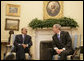 President George W. Bush meets with President Ali Abdullah Saleh of Yemen in the Oval Office Wednesday, May 2, 2007. Said the President, "We had a very good discussion about the neighborhood in which the President lives. And I thanked the President for his strong support in this war against extremists and terrorists." White House photo by Joyce Boghosian